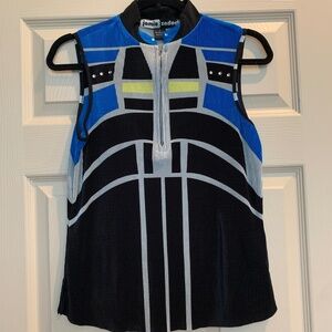 Jamie Sadock Black/Blue Print Golf Top sz S